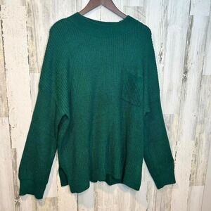 Haptics Women's Green Knit Sweater Cozy Waffle Pullover Relaxed Fit Top Size 1X